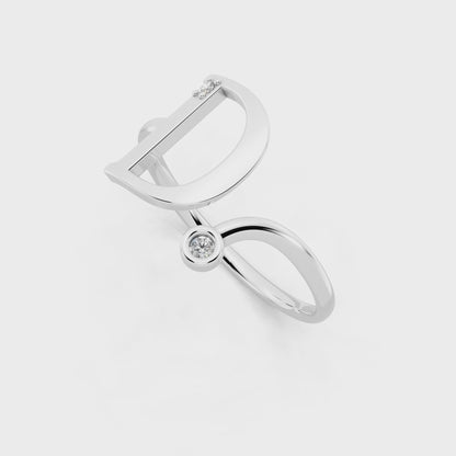 Premium White Gold Tone D Initial Open Ring with Refined White Stone Accents