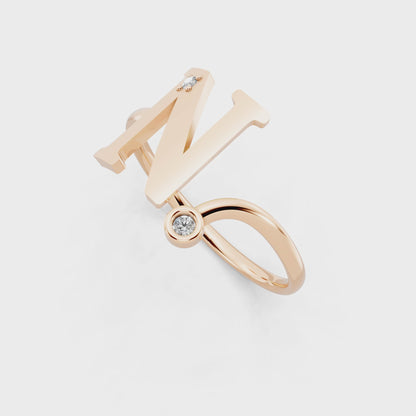 Rose Gold Letter N Diamond Ring - Elegant Personalized Initial Jewelry