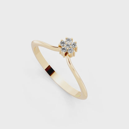 Romantic Floral Cluster Ring in Yellow Gold Tone - Premium Everyday Elegance