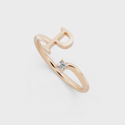 Modern Rose Gold Tone Letter P Statement Ring with Refined White Stone Accent