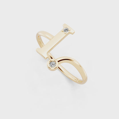 Elegant Yellow Gold Letter I Ring with Diamond Accents - Contemporary Luxury Style