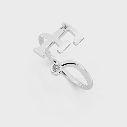 Luxury White Gold Monogram Ring – Diamond Accent Initial Ring for Everyday Elegance