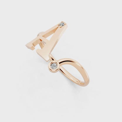 Rose Gold Tone Initial A Ring - Elegant Monogram Design with Round White Brilliance