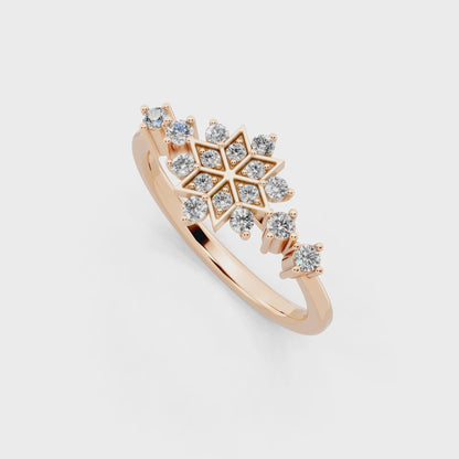 Premium Snowflake-Inspired Gold Tone Ring with Luminous White Stone Accent