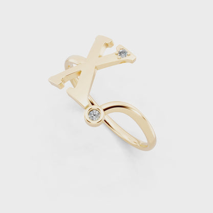 Signature X Silhouette Open Ring  with Round White Stone Detail