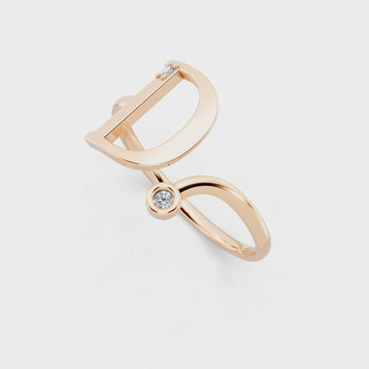 Premium Rose Gold Tone D Initial Open Ring with Refined White Stone Accents