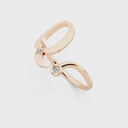 Rose Gold Dual-Loop Open Ring - Sculptural Diamond Accent Luxury