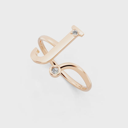 Rose Gold Initial J Diamond Ring - Modern Bypass Monogram Fine Jewelry