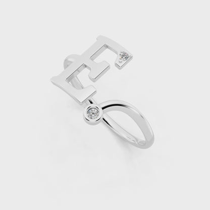 White  Gold Initial F Diamond Ring - Elegant Monogram Statement Ring for Women • Modern