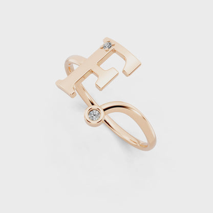 Luxury Rose Gold Monogram Ring – Diamond Accent Initial Ring for Everyday Elegance