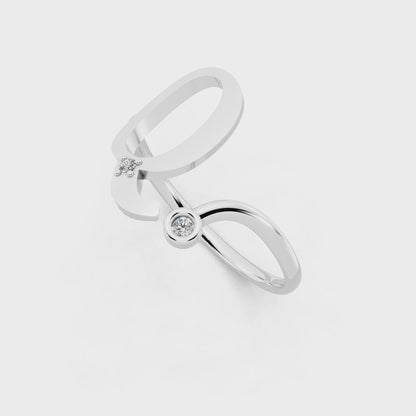 White Gold Dual-Loop Open Ring - Sculptural Diamond Accent Luxury