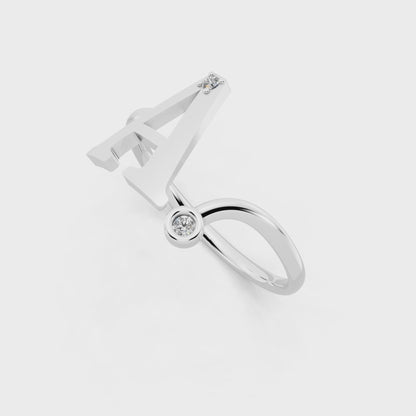White Gold Tone Initial A Ring - Elegant Monogram Design with Round White Brilliance