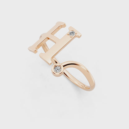 Rose Gold Initial H Diamond Ring - Elegant Monogram Statement Jewelry