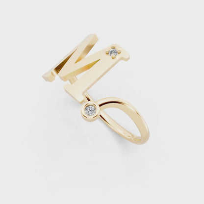 Yellow Gold Diamond Initial Ring - Elegant Monogram Statement Ring