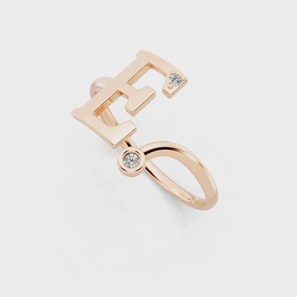 Rose Gold Initial F Diamond Ring - Elegant Monogram Statement Ring for Women • Modern