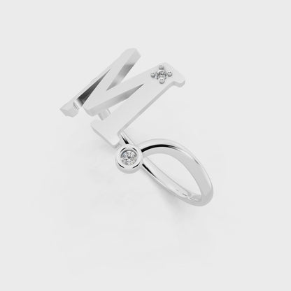 White Gold Diamond Initial Ring - Elegant Monogram Statement Ring