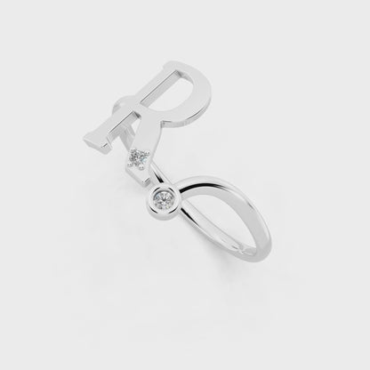 Rose Gold R Initial Diamond Ring - Modern Monogram Open Band Luxury
