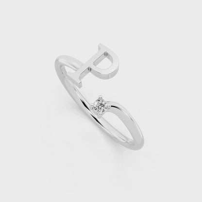 Modern White Gold Tone Letter P Statement Ring with Refined White Stone Accent