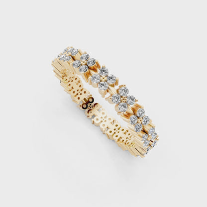Floréa Radiant Eternity Band in Yellow Gold Tone with White Floral Stone Brilliance