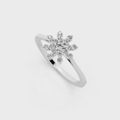 White Gold Floral Starburst Ring with Lab Grown Diamond