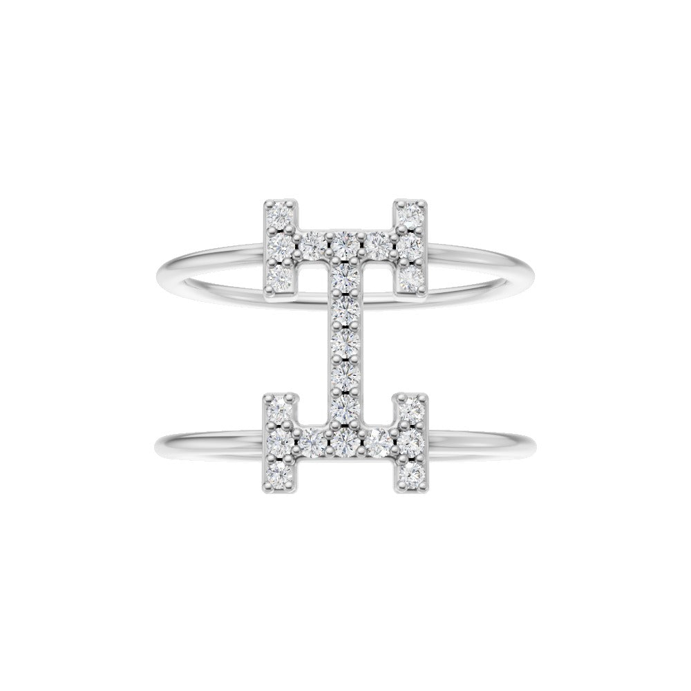 Diamond-Studded Initial “H” Dual Band Ring