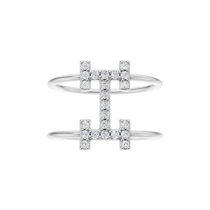 Diamond-Studded Initial “H” Dual Band Ring