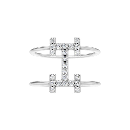 Diamond-Studded Initial “H” Dual Band Ring