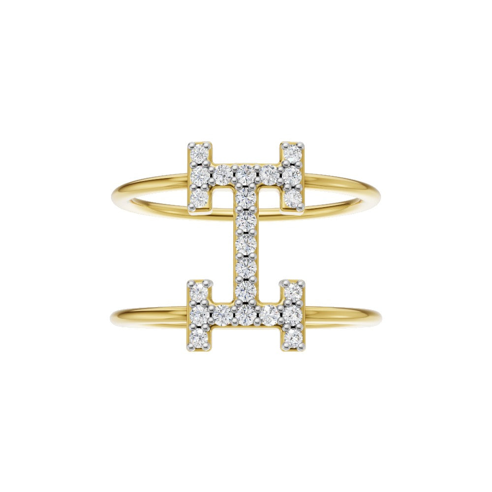 Diamond-Studded Initial “H” Dual Band Ring