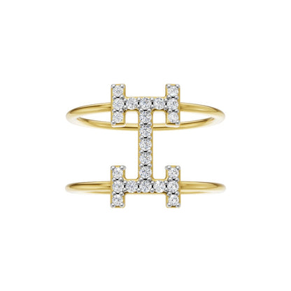 Diamond-Studded Initial “H” Dual Band Ring