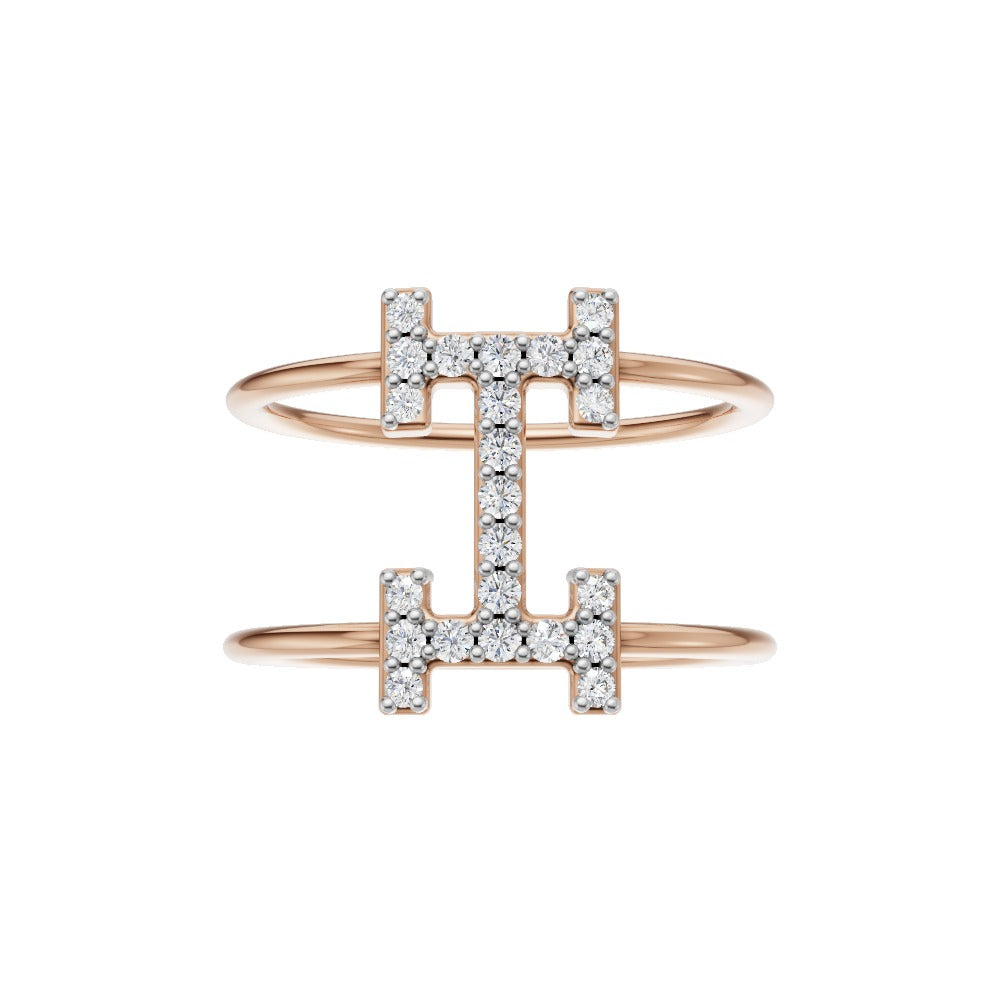 Diamond-Studded Initial “H” Dual Band Ring