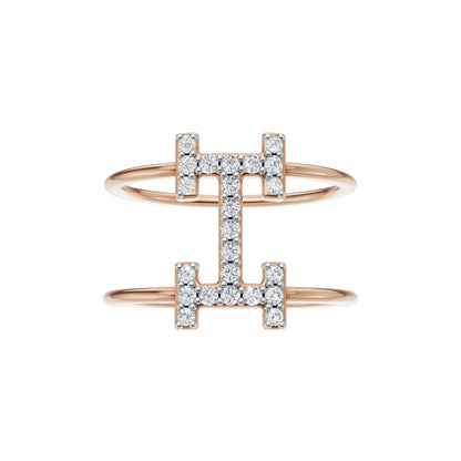 Diamond-Studded Initial “H” Dual Band Ring